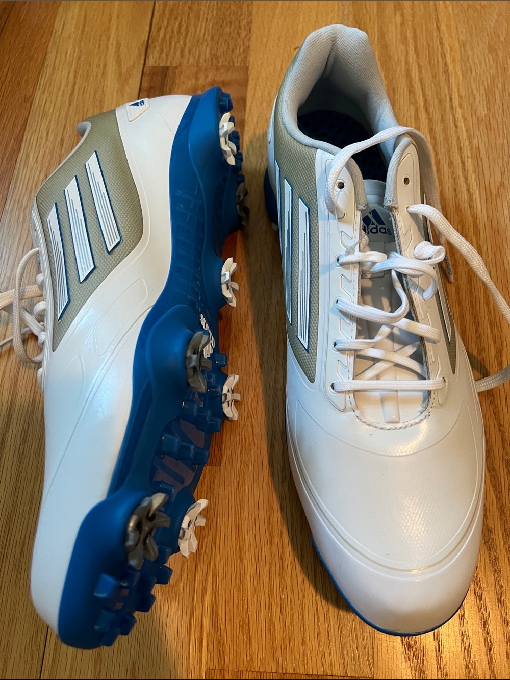 adidas White & Blue Spiked Golf Shoes